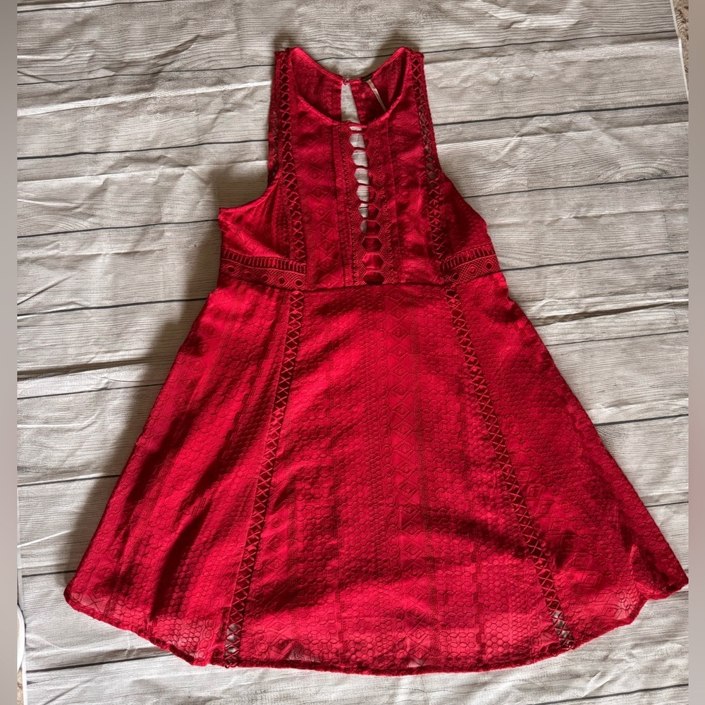 Free People Red Lace Cutout Fit & Flare Dress Size 10 Boho - Picture 6 of 11